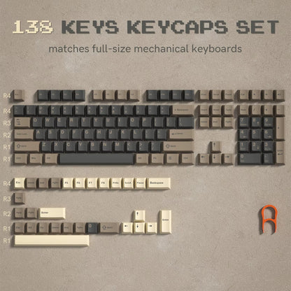 138 Keys Retro Brown Gray PBT Keycap Double Shot Cherry Profile Key Caps for Cherry MX Switches Mechanical Gamer Keyboard