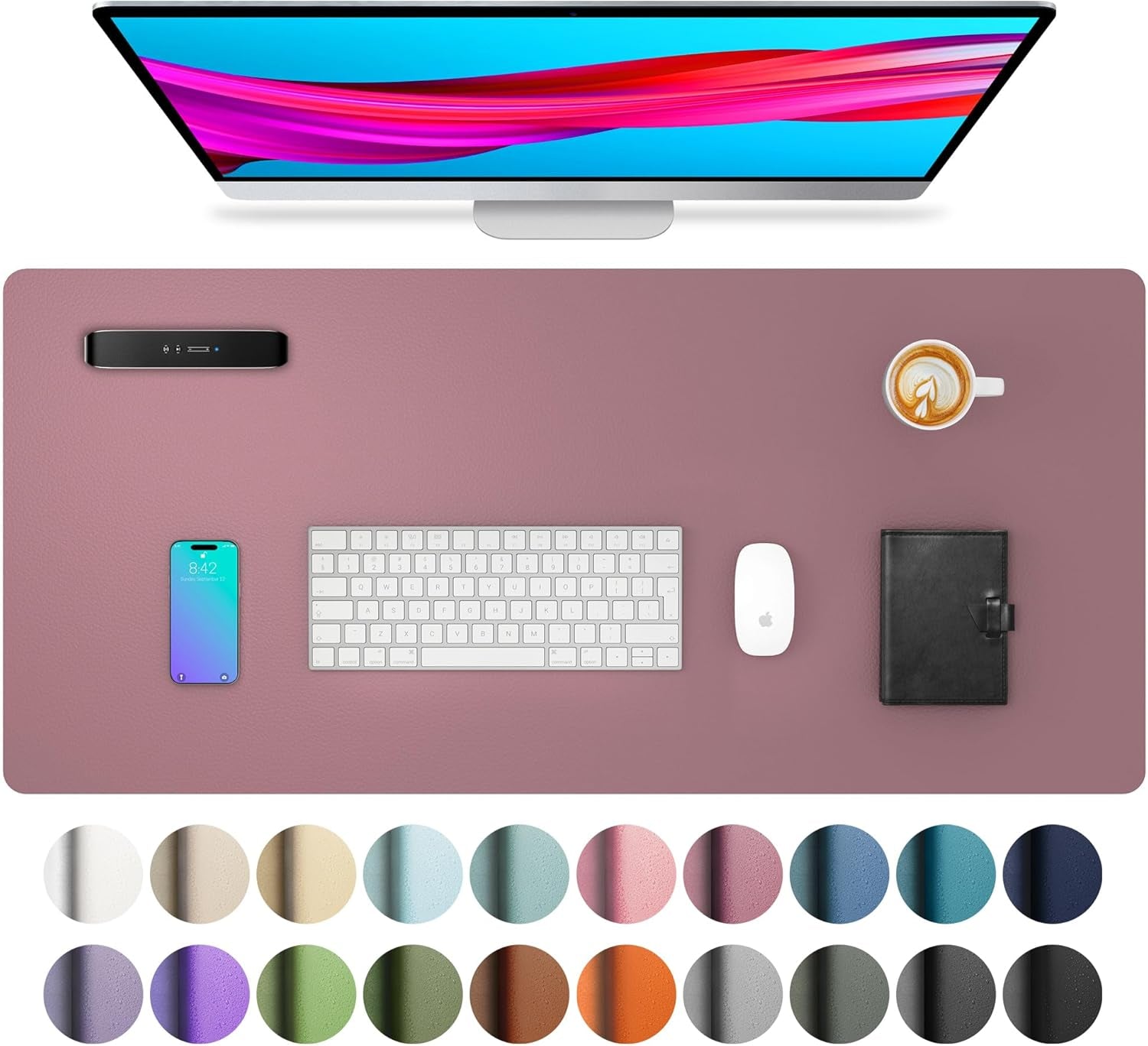 Leather Desk Pad Protector, Mouse Pad, Office Desk Mat,Non-Slip PU Leather Desk Blotter, Laptop Desk Pad, Waterproof Desk Writing Pad for Office and Home (Dark Pink, 23.6" X 13.7")