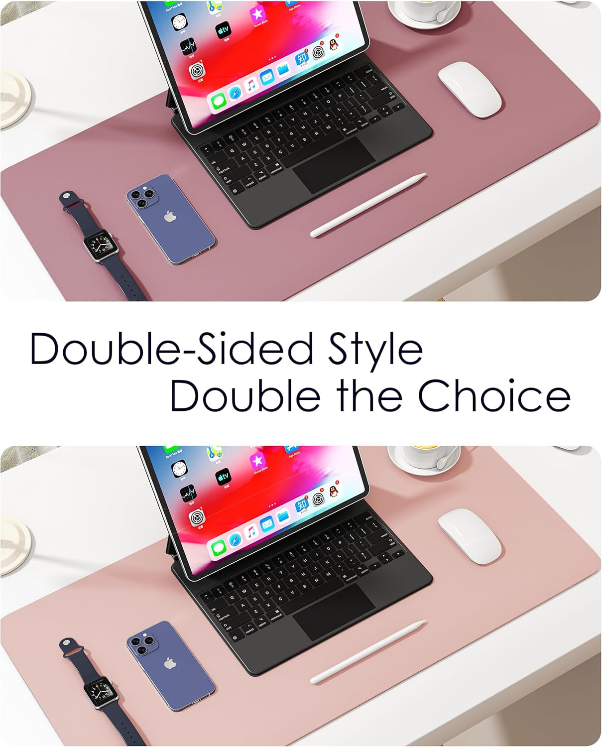 Leather Desk Pad Protector, Waterproof Mouse Pad, PU Desk Mat, Office Desk Cover, Desk Writing Mat for Office/Home/Work/Cubicle (Purple/Pink) 35.4X17In