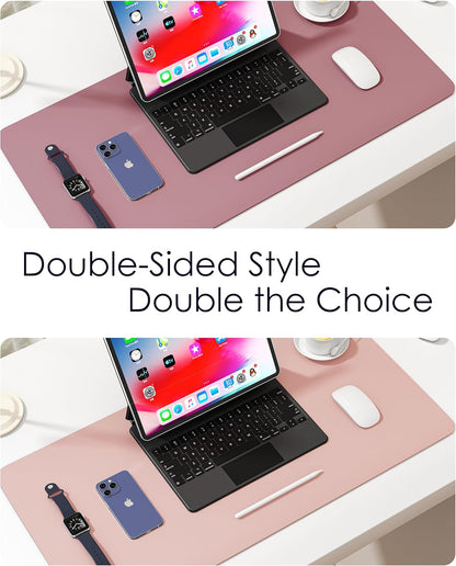 Leather Desk Pad Protector, Waterproof Mouse Pad, PU Desk Mat, Office Desk Cover, Desk Writing Mat for Office/Home/Work/Cubicle (Purple/Pink) 35.4X17In