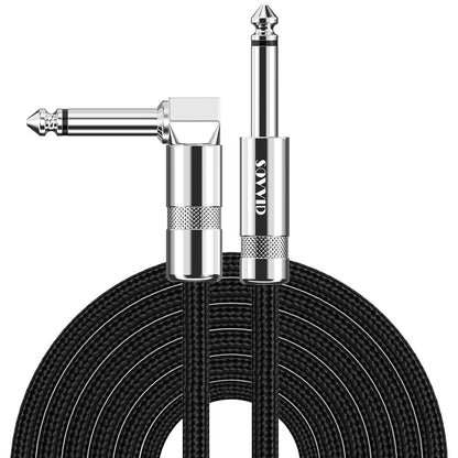 10FT Instrument Cable - Electric Guitar & Bass Cable with Right Angle 1/4 Inch Connector - Black