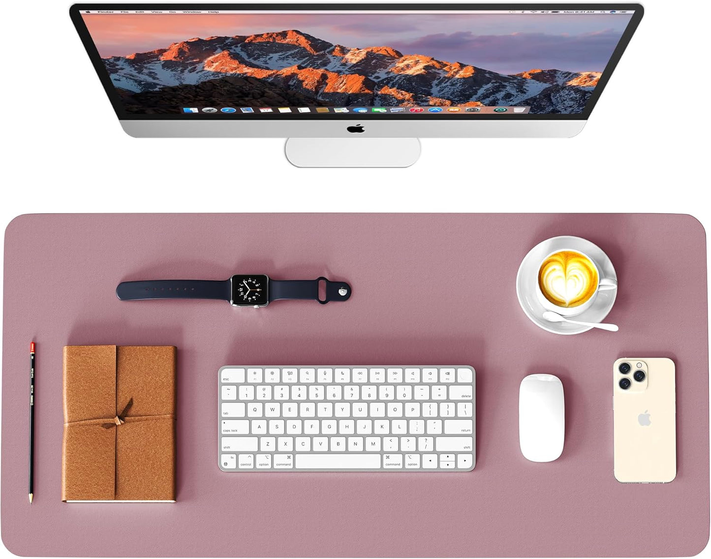 Leather Desk Pad Protector, Waterproof Mouse Pad, PU Desk Mat, Office Desk Cover, Desk Writing Mat for Office/Home/Work/Cubicle (Purple/Pink) 35.4X17In