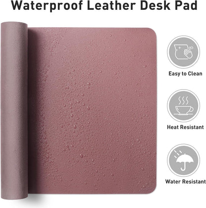 Leather Desk Pad Protector, Mouse Pad, Office Desk Mat,Non-Slip PU Leather Desk Blotter, Laptop Desk Pad, Waterproof Desk Writing Pad for Office and Home (Dark Pink, 23.6" X 13.7")