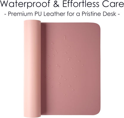 Leather Desk Pad Protector, Waterproof Mouse Pad, PU Desk Mat, Office Desk Cover, Desk Writing Mat for Office/Home/Work/Cubicle (Purple/Pink) 35.4X17In