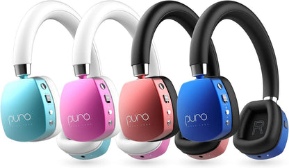 Puroquiets Volume Limited On-Ear Active Noise Cancelling Bluetooth Headphones – Lightweight Headphones for Kids with Built-In Microphone – Safer Sound Studio-Grade Quality (Dark Blue)