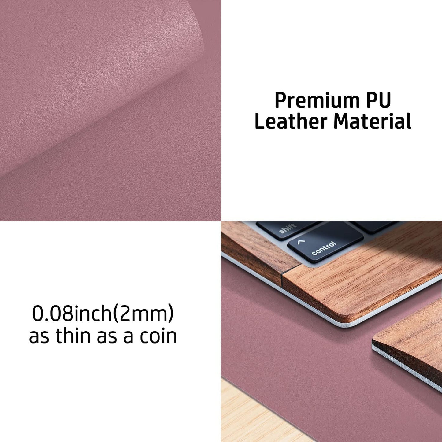 Leather Desk Pad Protector, Mouse Pad, Office Desk Mat,Non-Slip PU Leather Desk Blotter, Laptop Desk Pad, Waterproof Desk Writing Pad for Office and Home (Dark Pink, 23.6" X 13.7")