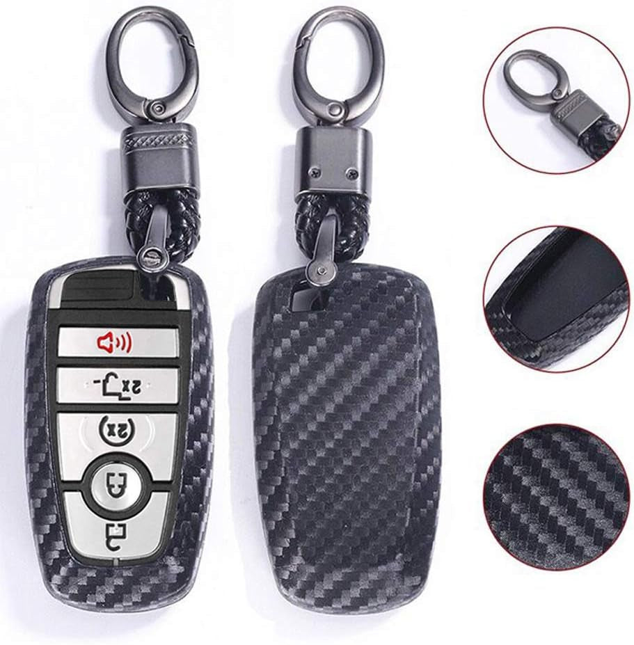 (Tm) 3 4 5 Buttons TPU Smart Keyless Remote Key Fob Case Cover for 2017 2018 2019 2020 Ford Mustang Explorer Edge Fusion Mondeo F150 F250 F350 F450 F550 (Black Carbon Fiber Texture)